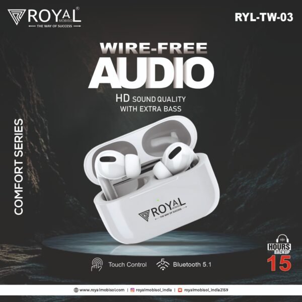 ROYAL TW-03 WIRE FREE AUDIO HD SOUND QUALITY WITH EXTRA BASS
